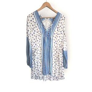 Free People Rain Or Shine Chiffon Tunic Dress Blue Printed Lightweight Womens XS